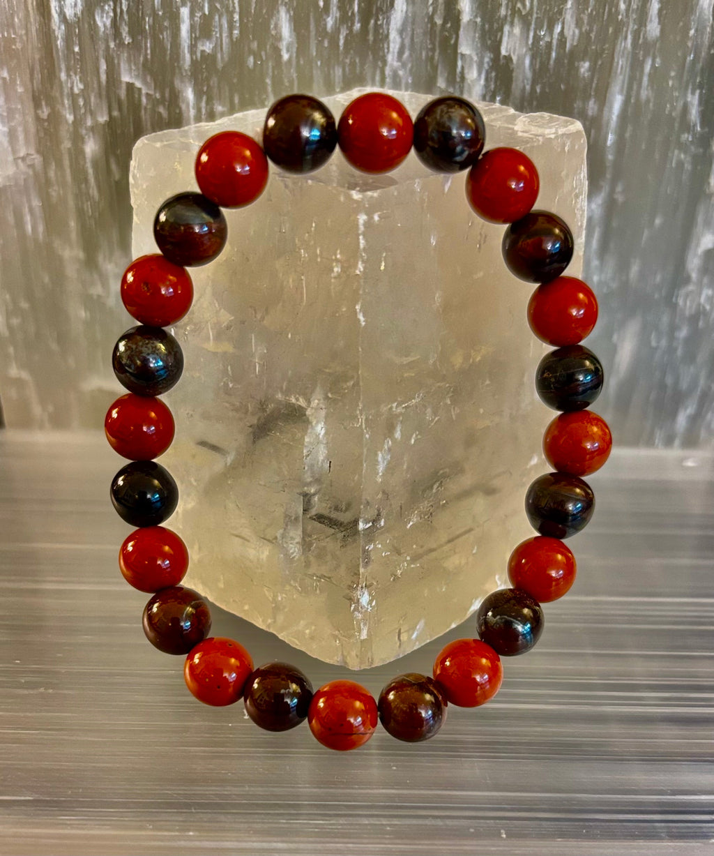 Powerful Protection Bracelet – Red Tiger Eye & Red Jasper Healing Bracelet (For Large Wrists)