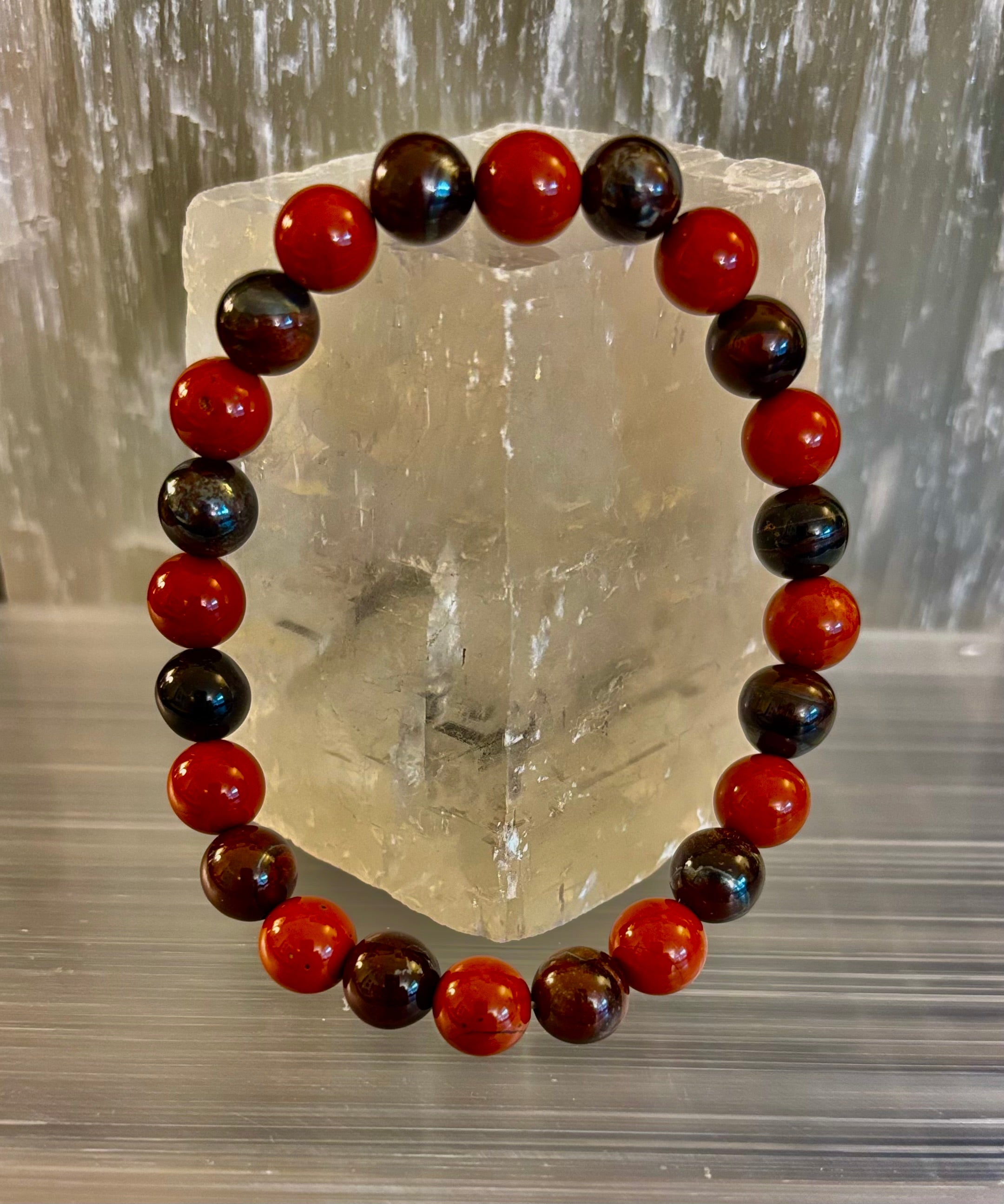 Powerful Protection Bracelet – Red Tiger Eye & Red Jasper Healing Bracelet (For Large Wrists)