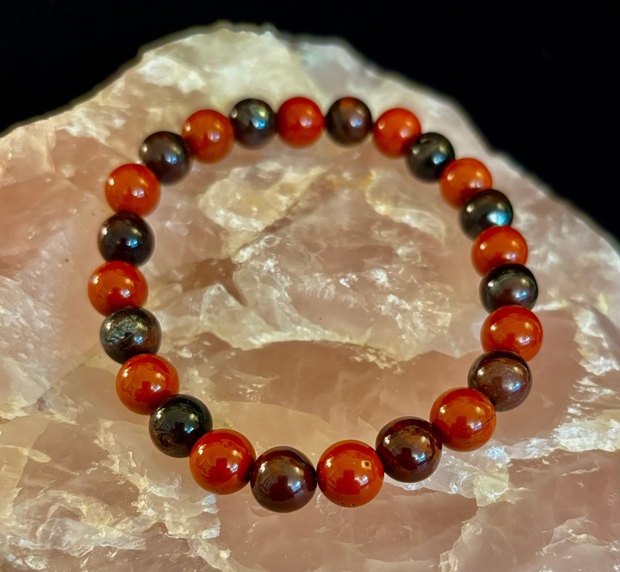 Powerful Protection Bracelet – Red Tiger Eye & Red Jasper Healing Bracelet (For Large Wrists)