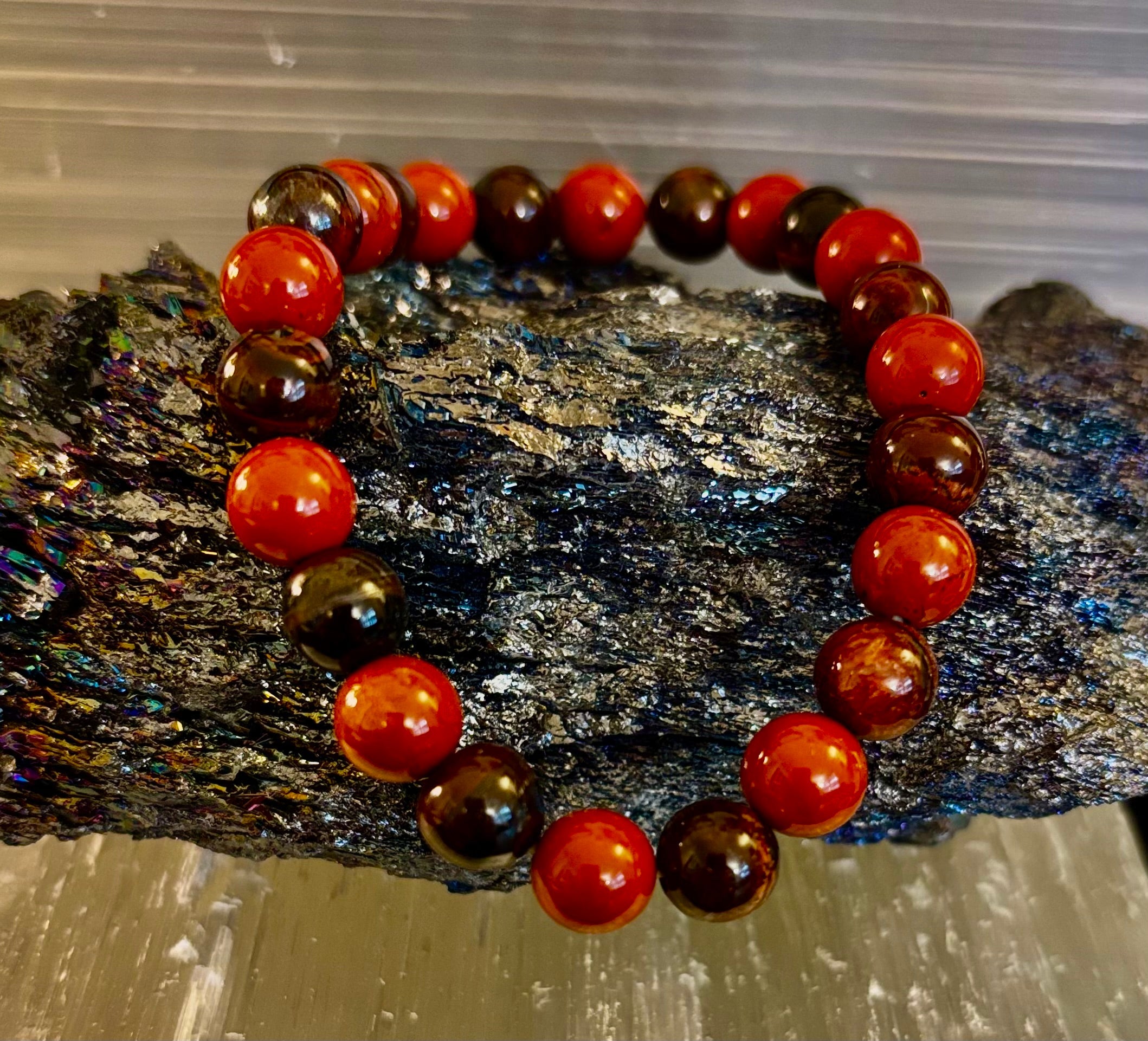 Powerful Protection Bracelet – Red Tiger Eye & Red Jasper Healing Bracelet (For Large Wrists)