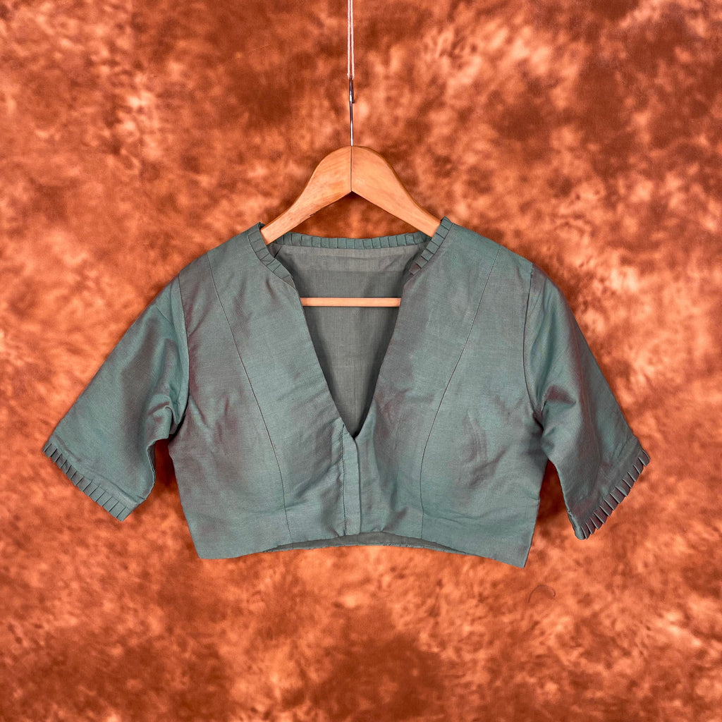 Sage Green Silk Cotton ready-to-wear blouse for ethnic sarees