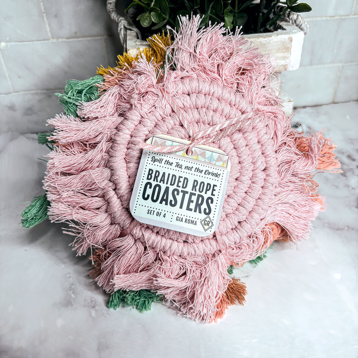 Pastel Braided Tassel Coasters