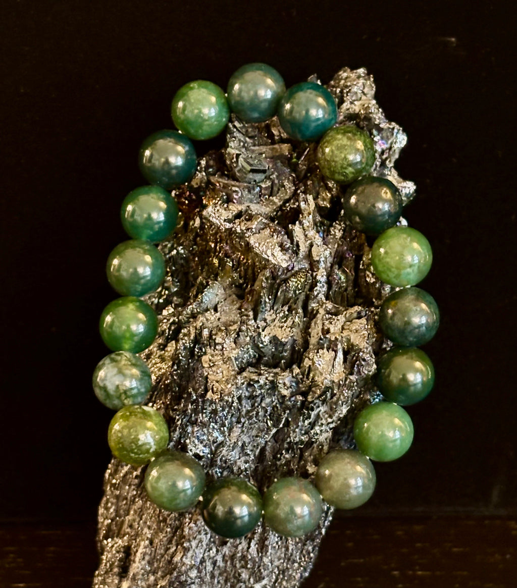 Natural Moss Agate Bracelet 8mm & 10mm – Reiki-Infused Growth, Abundance & Grounding Jewelry (Multiple Wrist Sizes)