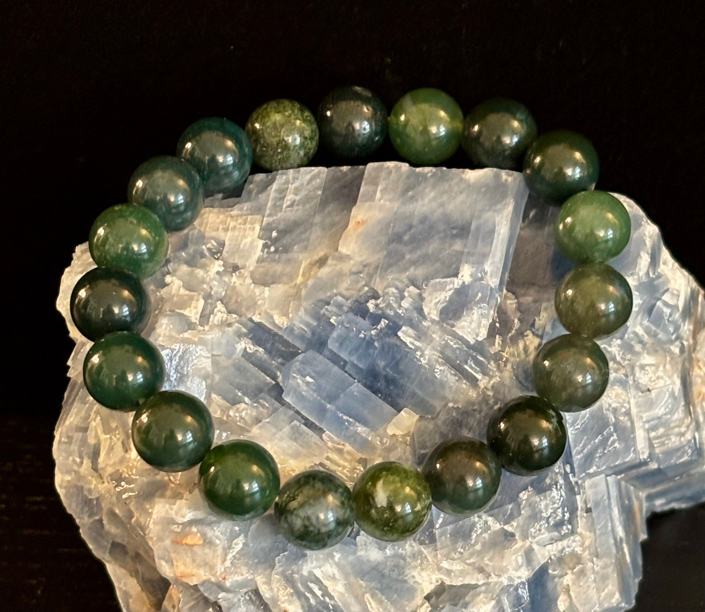 Natural Moss Agate Bracelet 8mm & 10mm – Reiki-Infused Growth, Abundance & Grounding Jewelry (Multiple Wrist Sizes)
