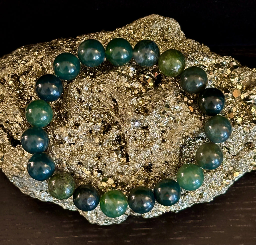 Natural Moss Agate Bracelet 8mm & 10mm – Reiki-Infused Growth, Abundance & Grounding Jewelry (Multiple Wrist Sizes)