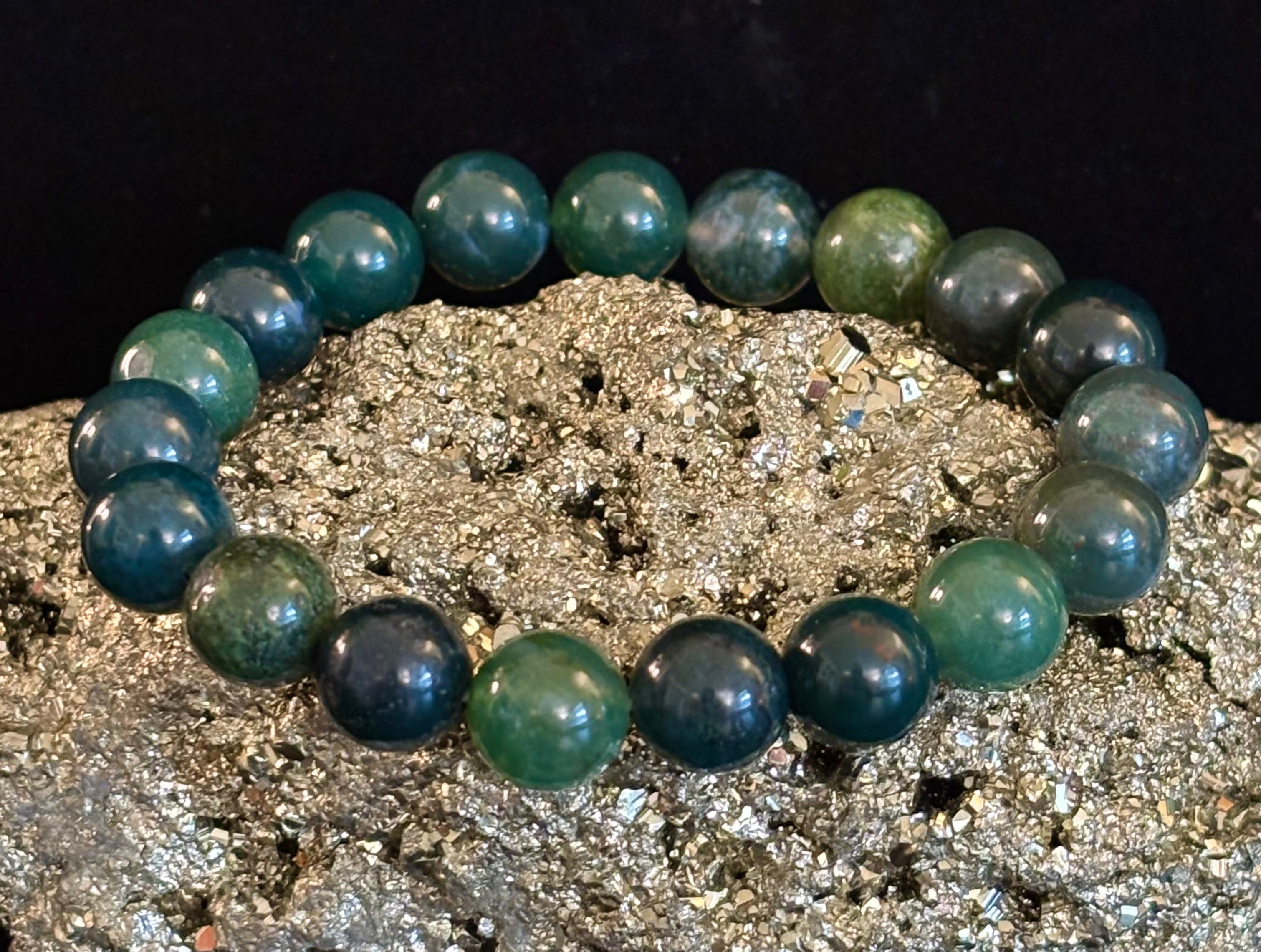 Natural Moss Agate Bracelet 8mm & 10mm – Reiki-Infused Growth, Abundance & Grounding Jewelry (Multiple Wrist Sizes)