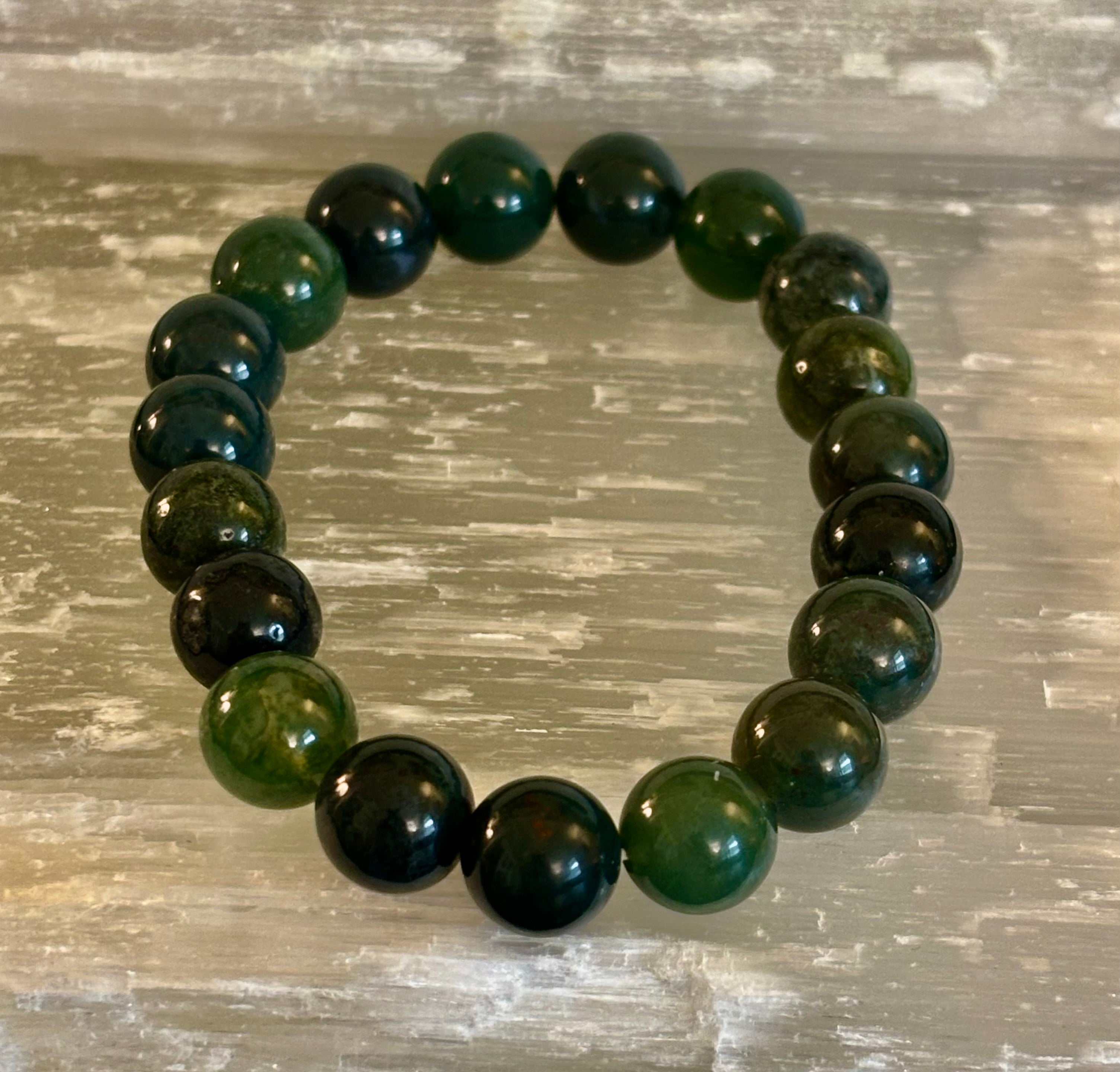 Natural Moss Agate Bracelet 8mm & 10mm – Reiki-Infused Growth, Abundance & Grounding Jewelry (Multiple Wrist Sizes)