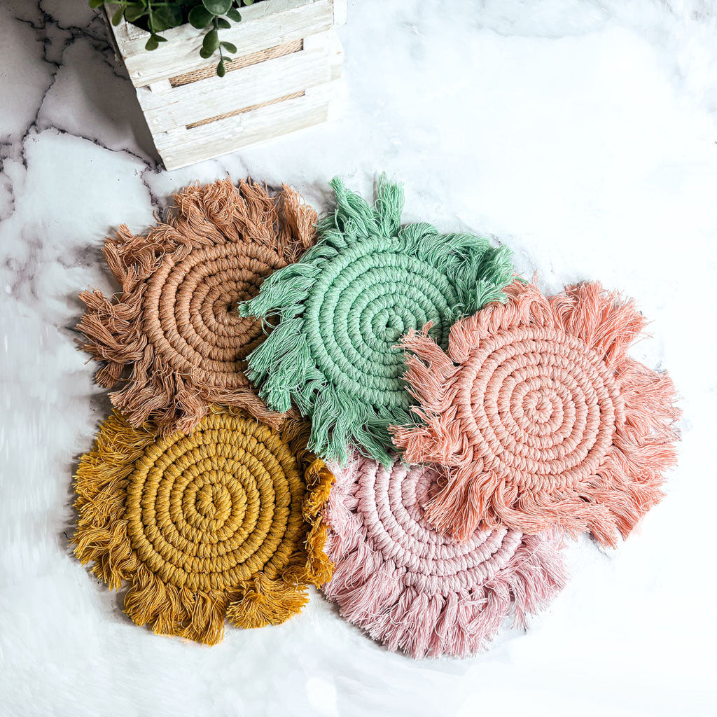Pastel Braided Tassel Coasters