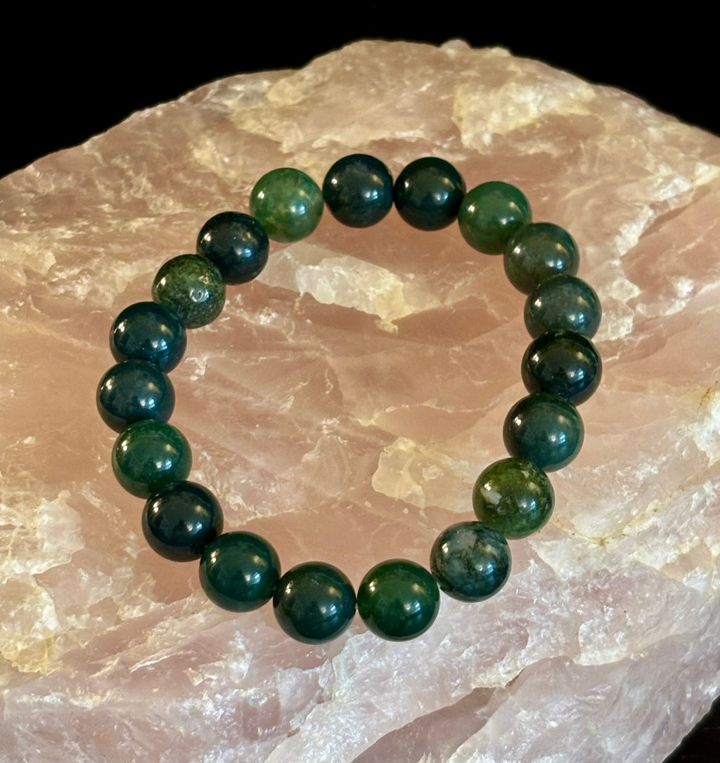 Natural Moss Agate Bracelet 8mm & 10mm – Reiki-Infused Growth, Abundance & Grounding Jewelry (Multiple Wrist Sizes)