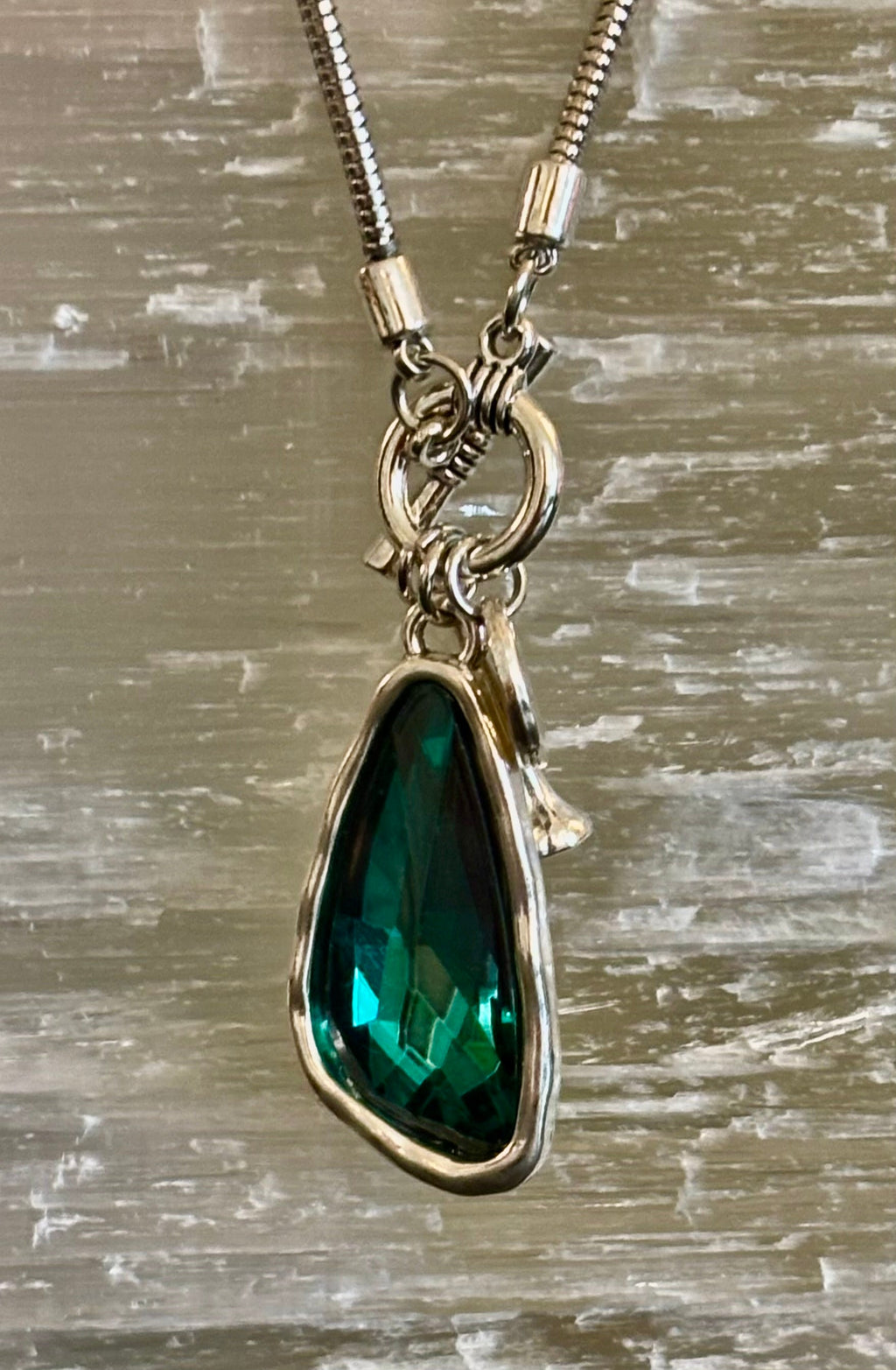 Crystal Drop Pendant Necklace – Blue or Green – Adjustable 75cm (29 inch) Chain