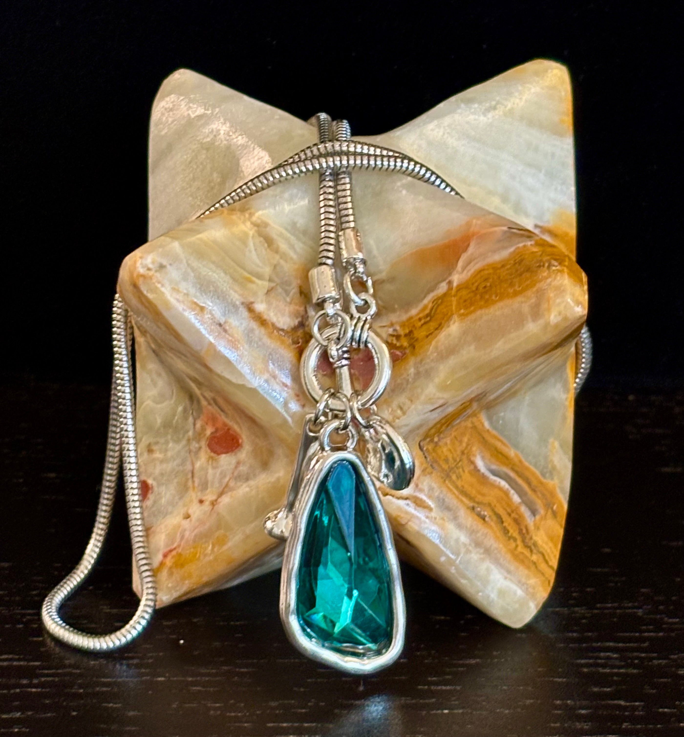 Crystal Drop Pendant Necklace – Blue or Green – Adjustable 75cm (29 inch) Chain