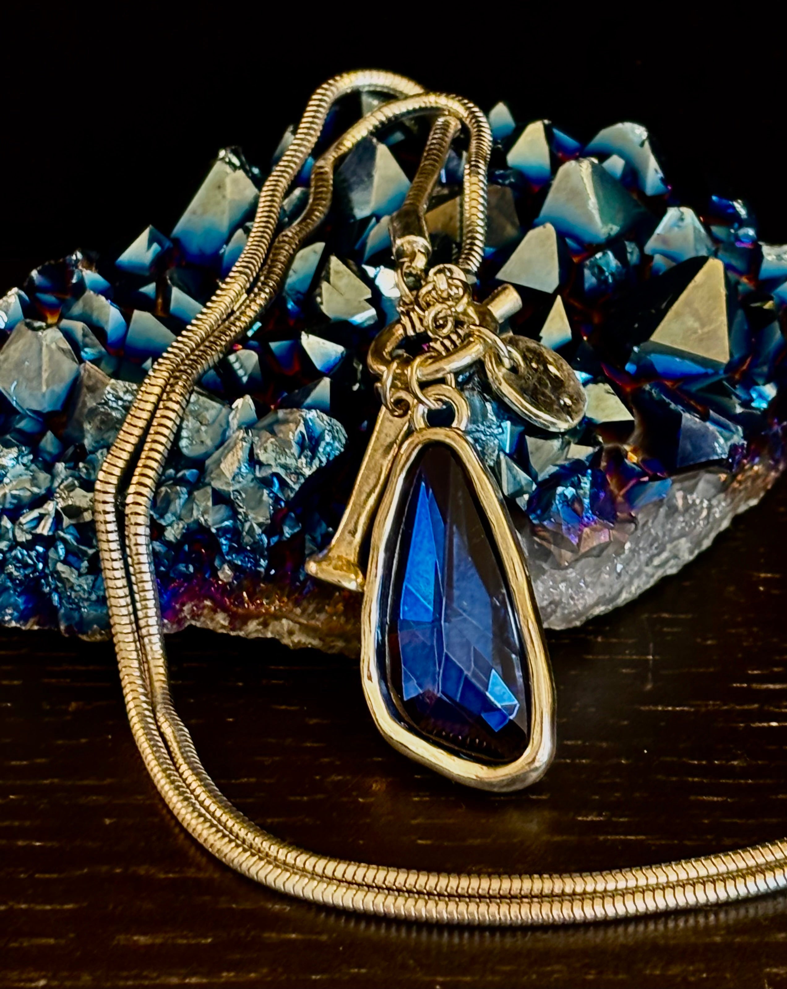 Crystal Drop Pendant Necklace – Blue or Green – Adjustable 75cm (29 inch) Chain