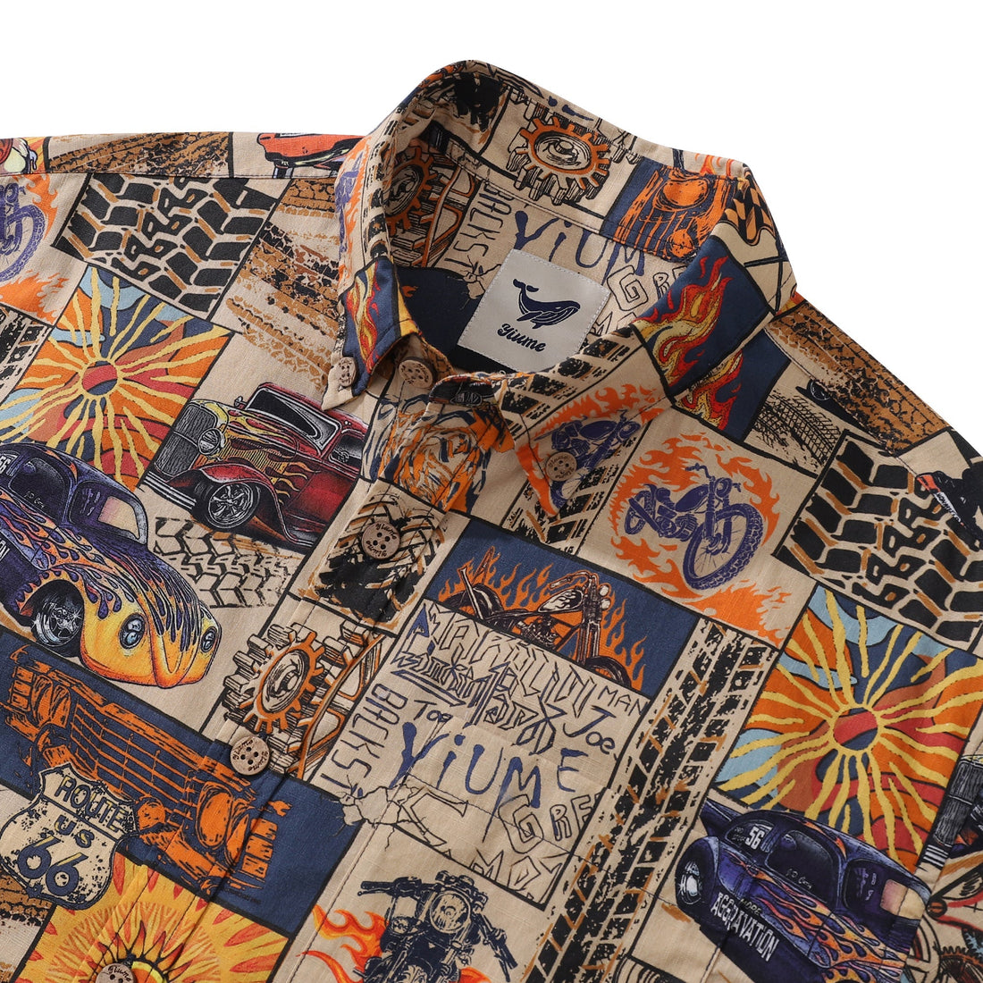 Men's Fire and Racing Cotton Short-Sleeve Hawaiian Shirt