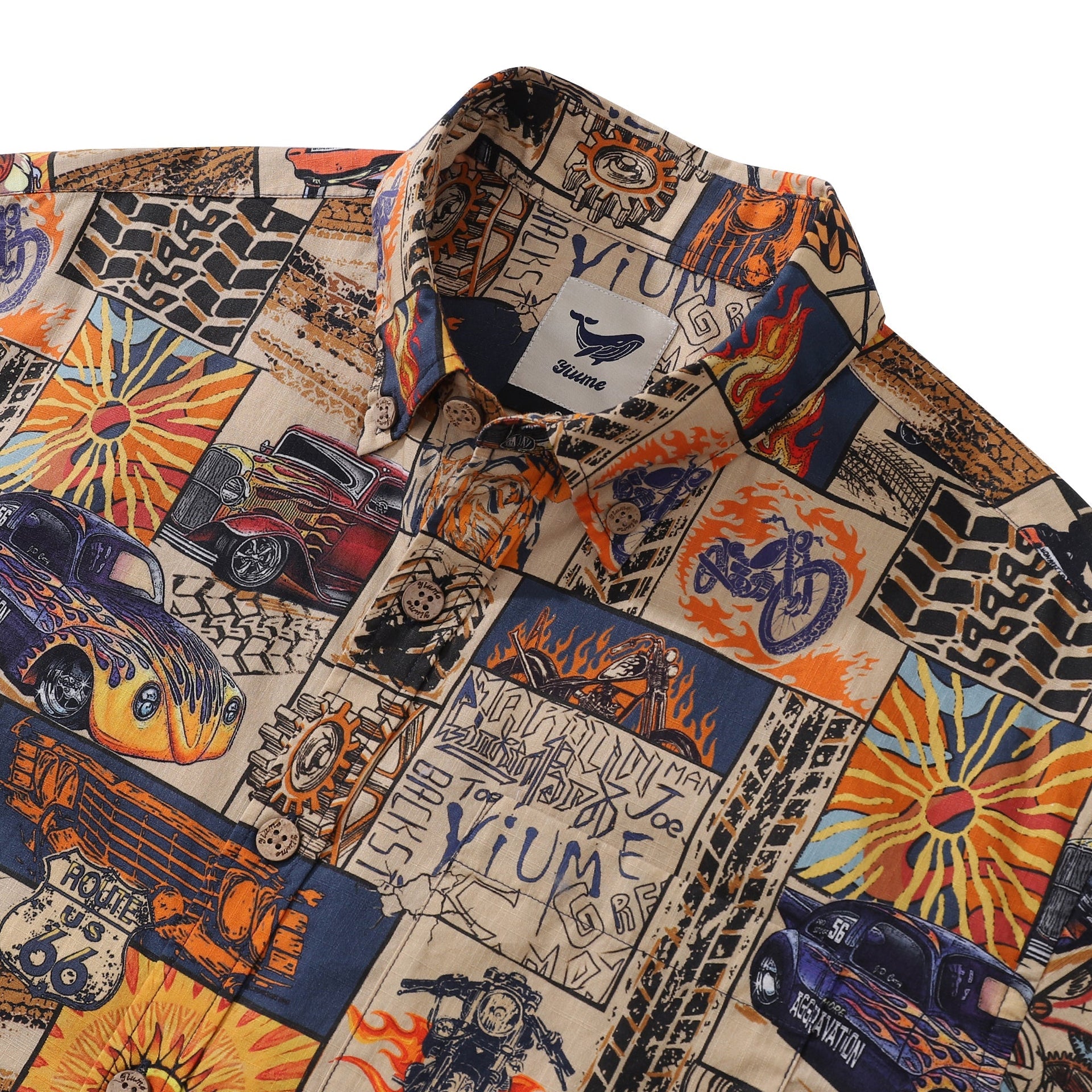 Men's Fire and Racing Cotton Short-Sleeve Hawaiian Shirt