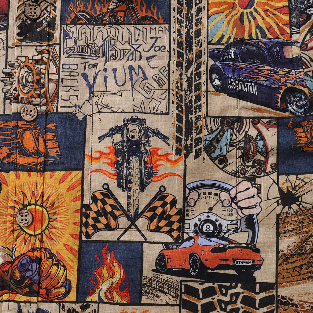 Men's Fire and Racing Cotton Short-Sleeve Hawaiian Shirt