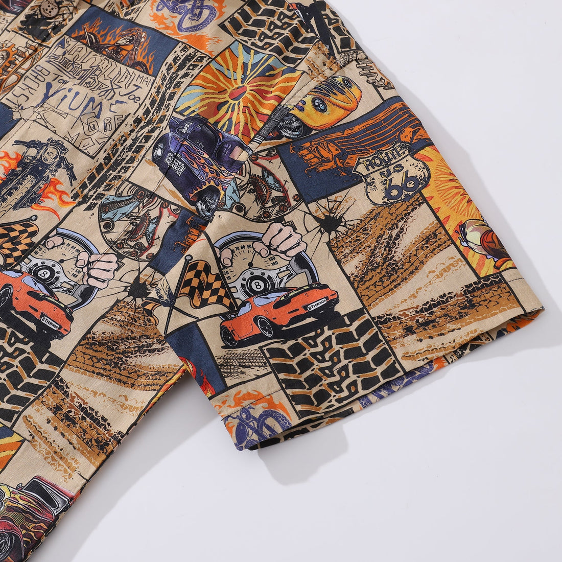 Men's Fire and Racing Cotton Short-Sleeve Hawaiian Shirt