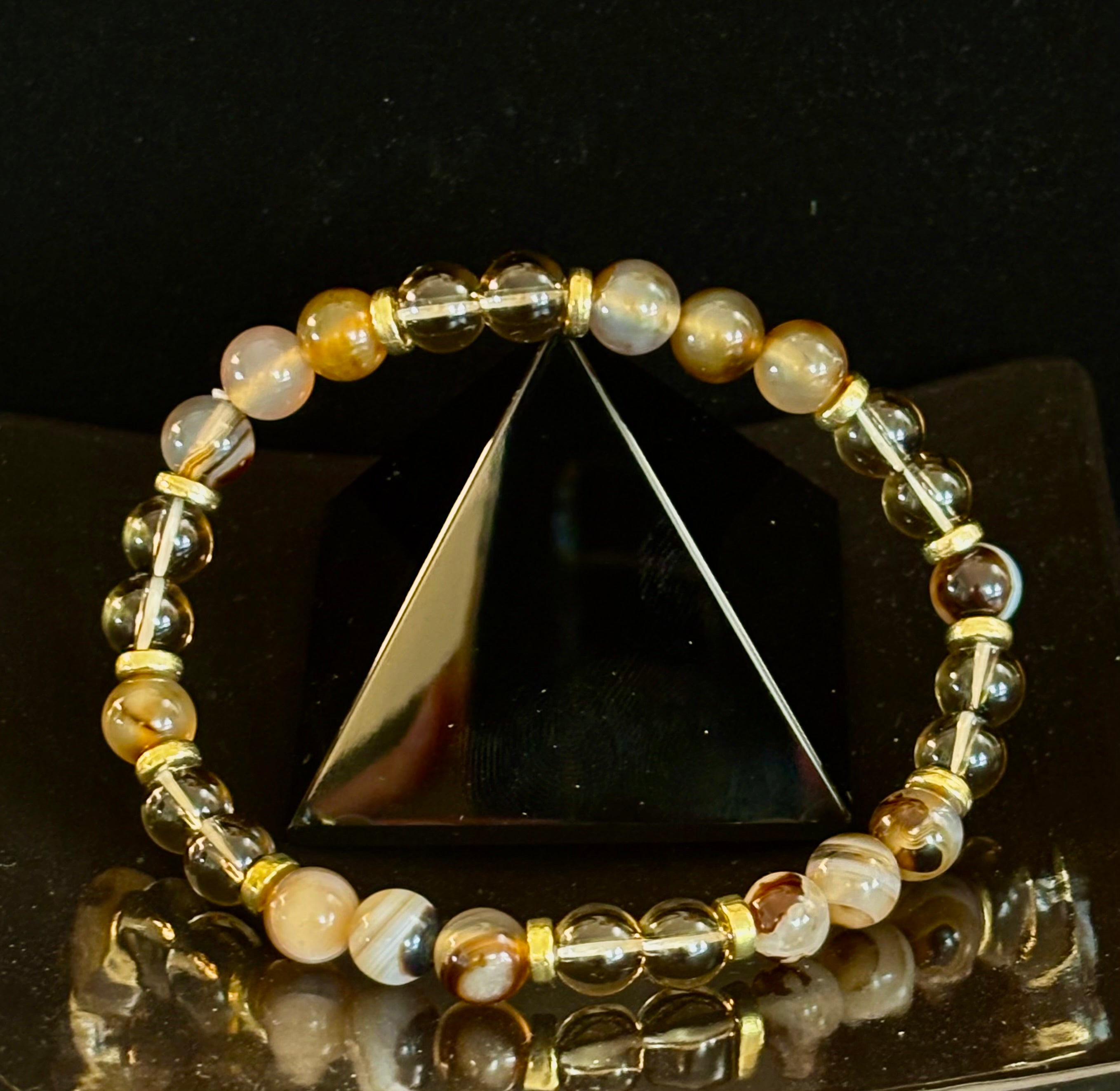 Bohemian "Overthinker's Elixir" Bracelet – Handcrafted Botswana Agate & Smoky Quartz for Grounding & Clarity