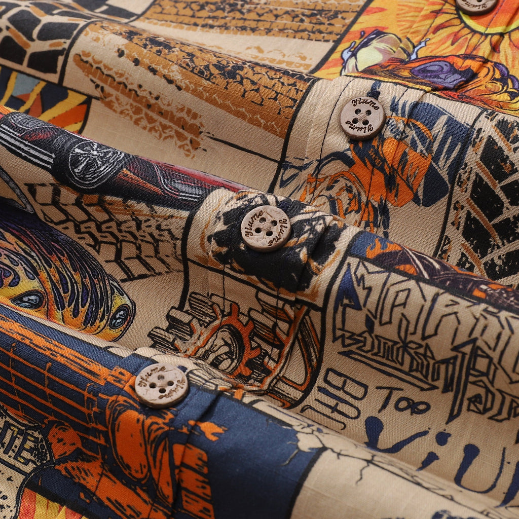 Men's Fire and Racing Cotton Short-Sleeve Hawaiian Shirt
