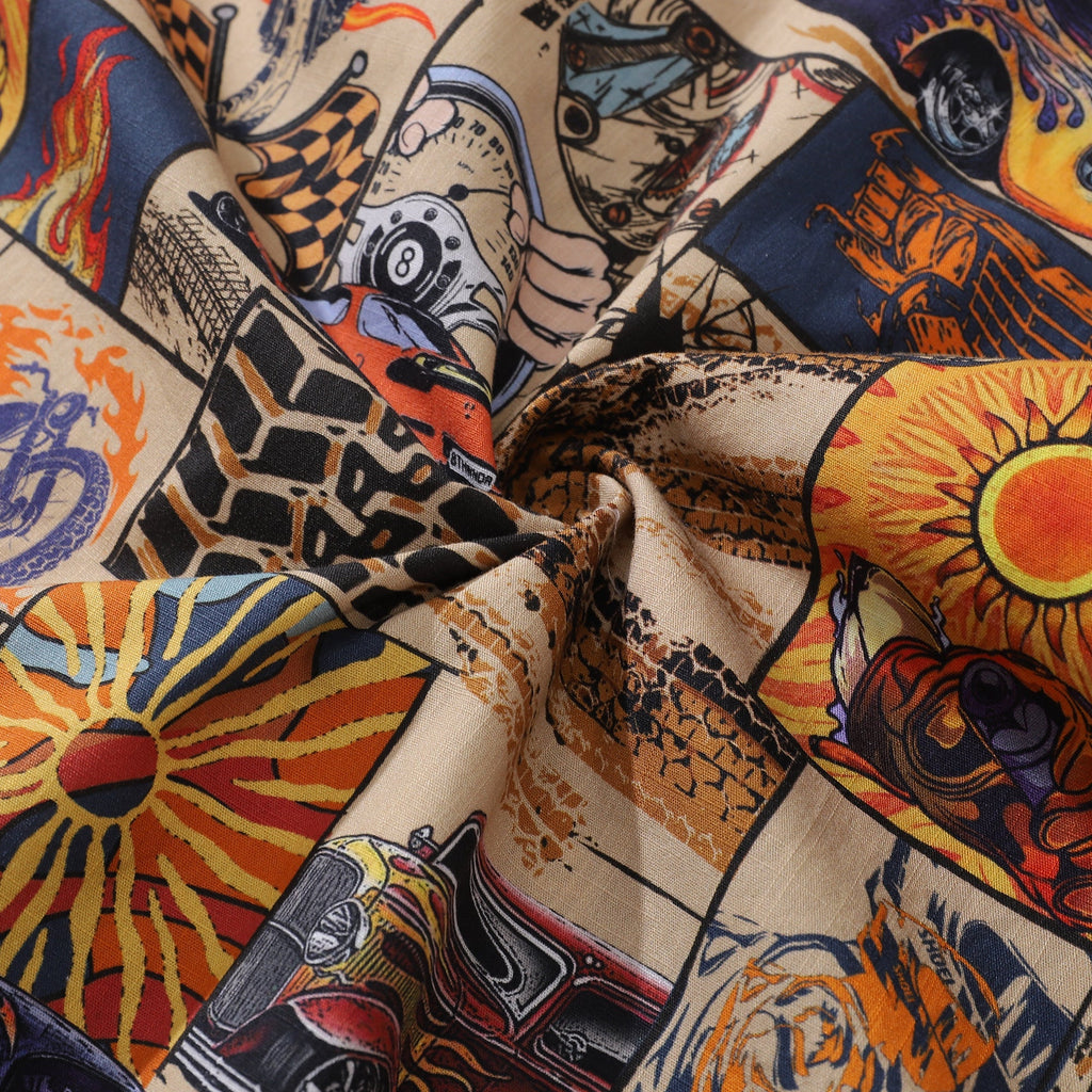 Men's Fire and Racing Cotton Short-Sleeve Hawaiian Shirt