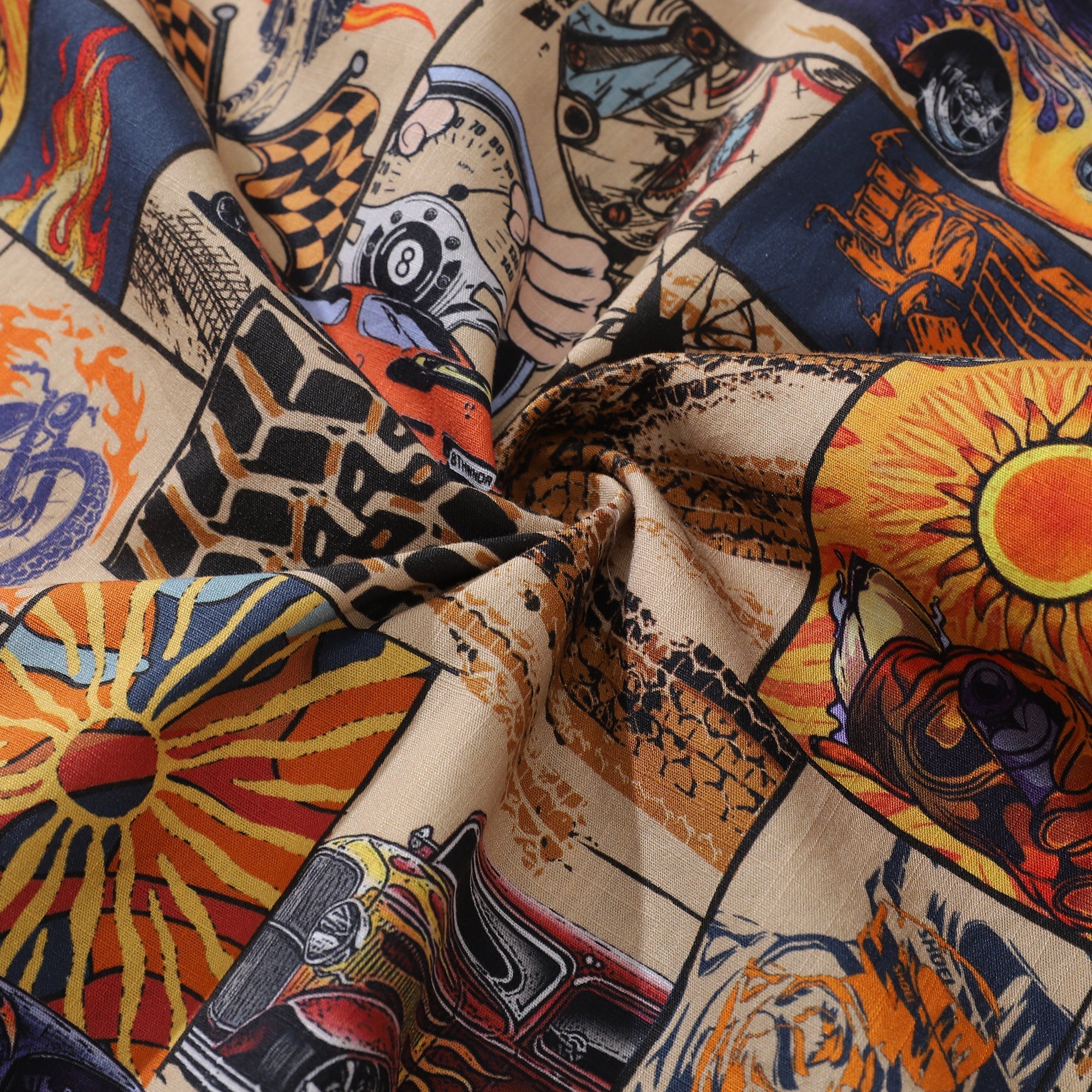 Men's Fire and Racing Cotton Short-Sleeve Hawaiian Shirt