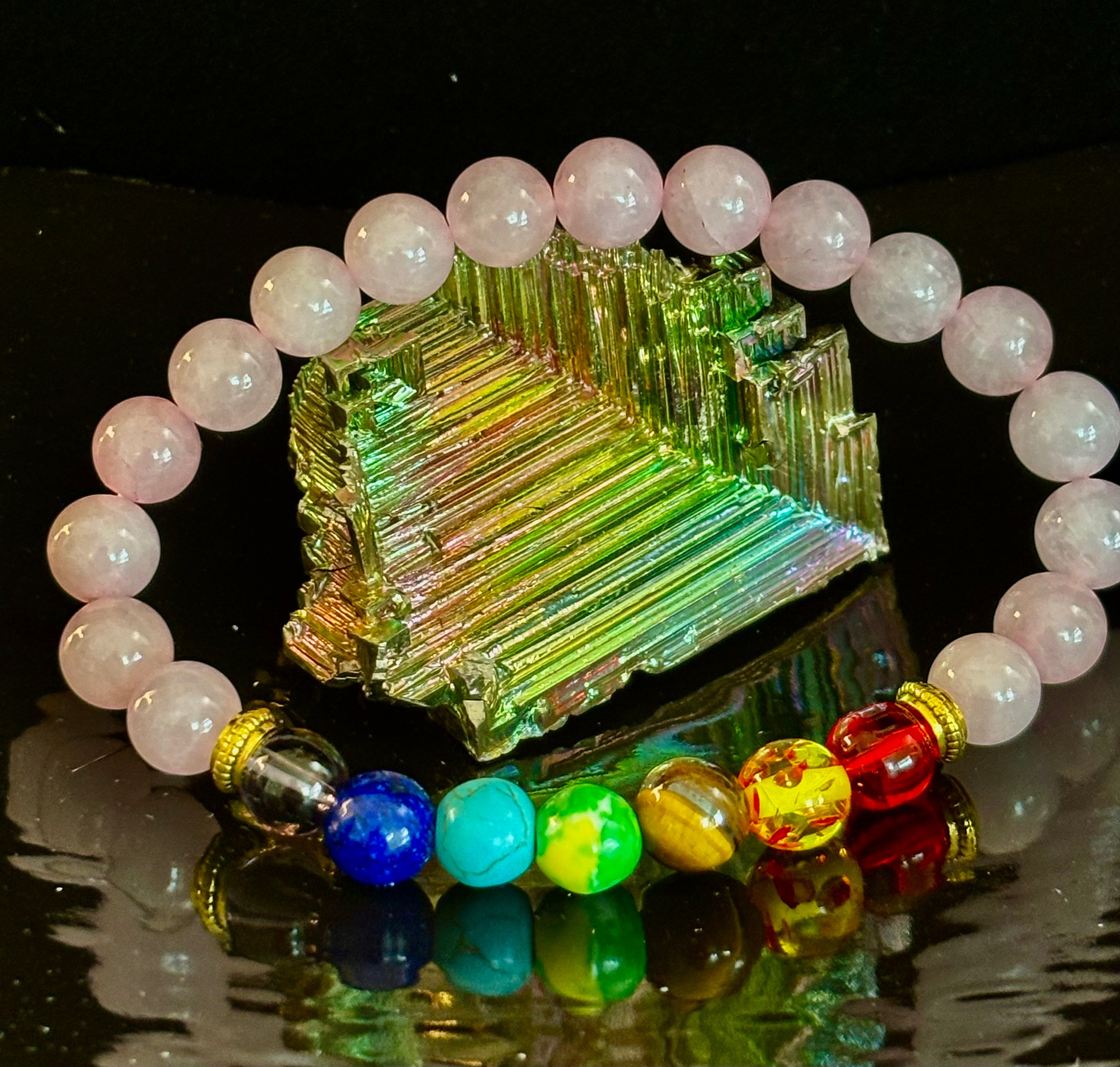 🌸 Chakra & Rose Quartz Healing Bracelet – Emotional Balance + Heart Energy Support
