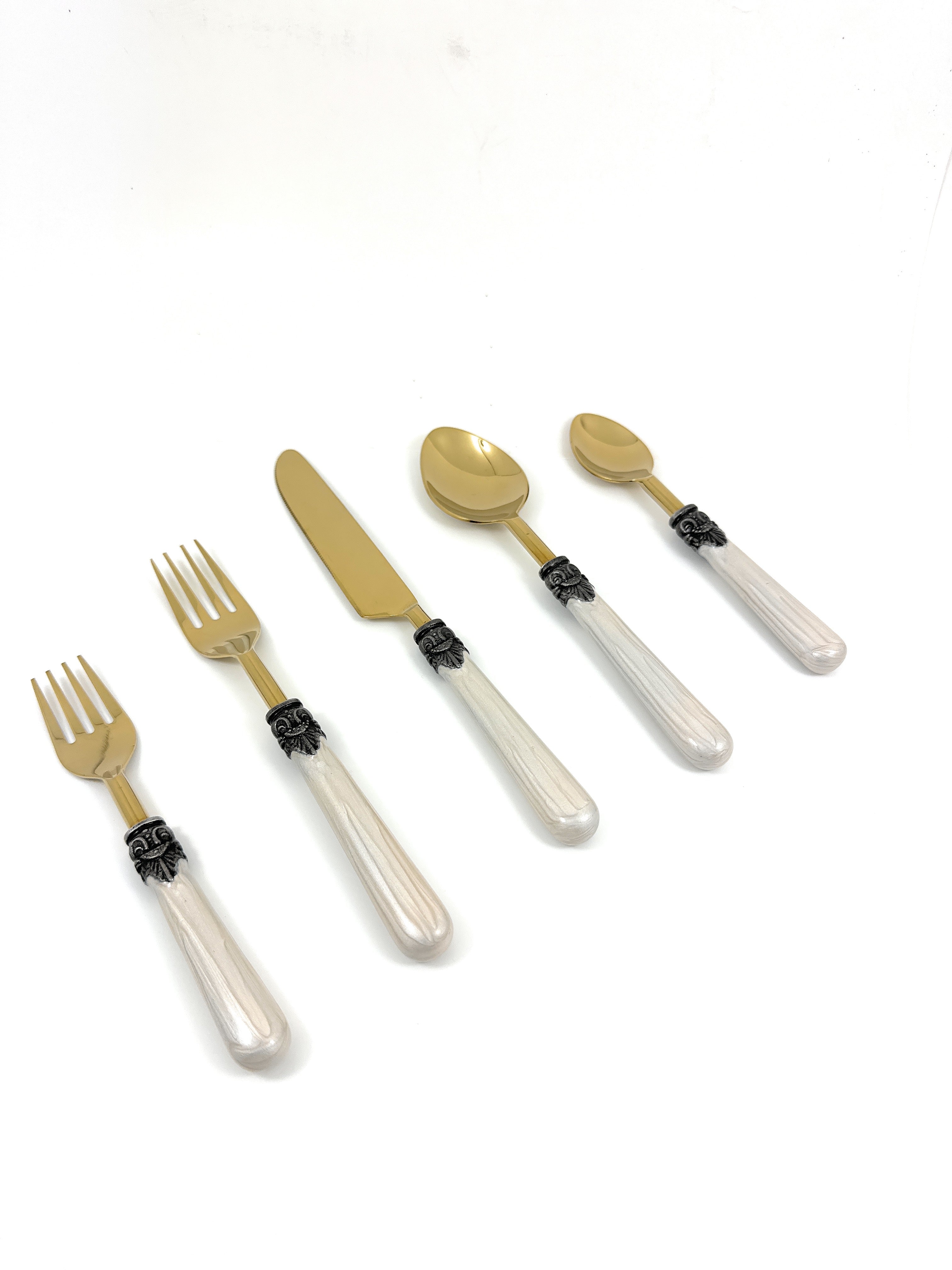 White Resin Handle Flatware set of 20 Antique Design