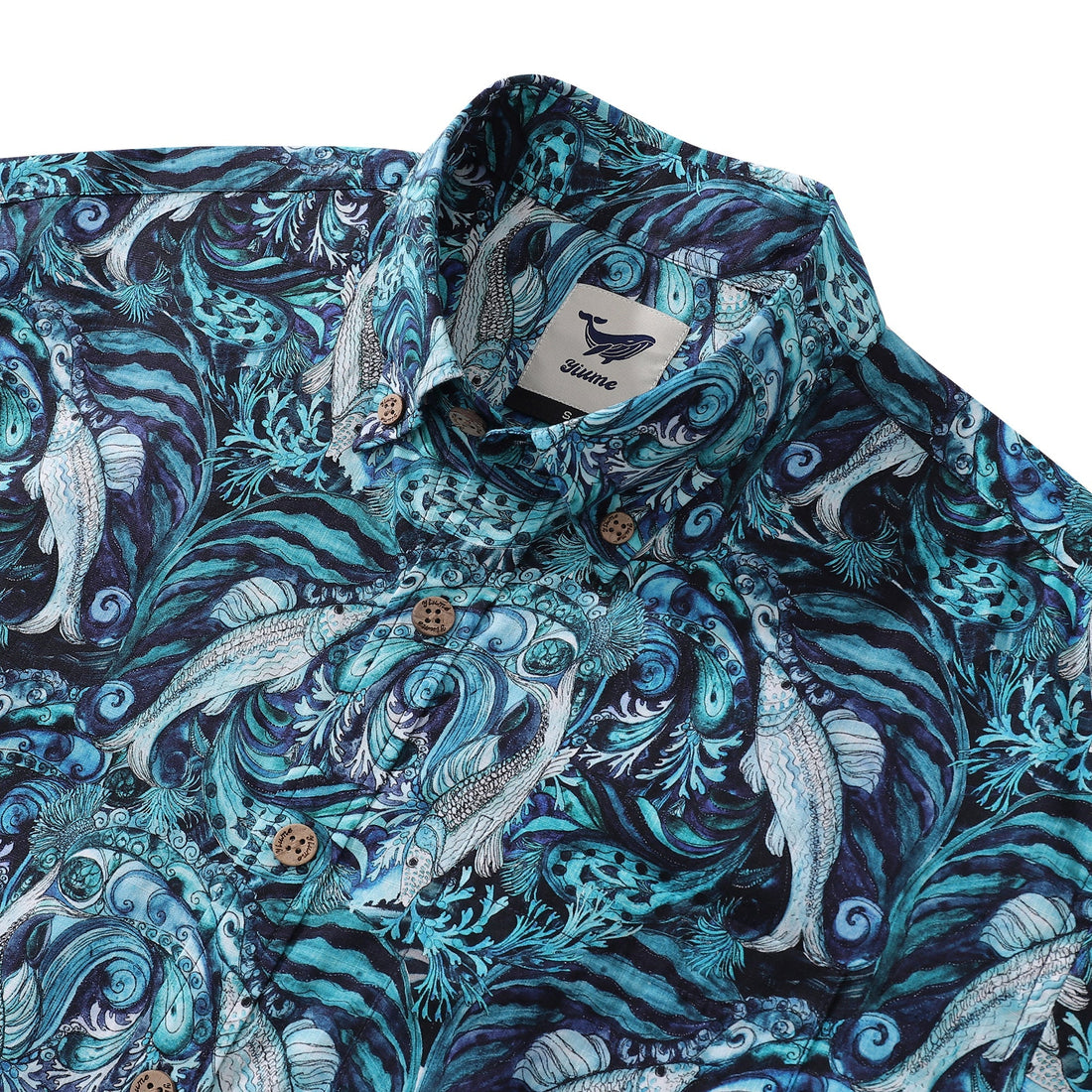 Island Marine Life Cotton Hawaiian Shirt Short Sleeve Aloha