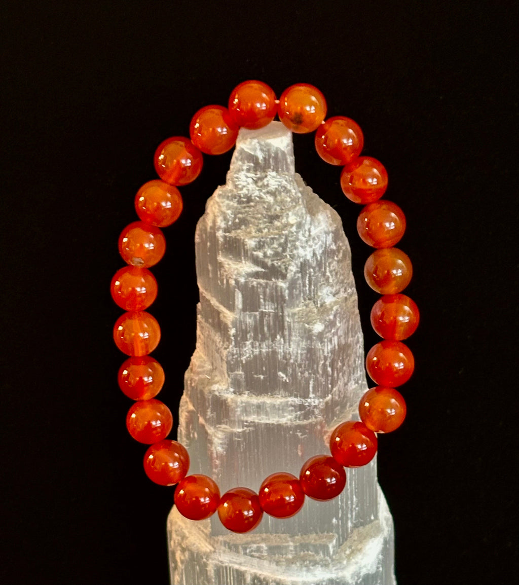 Carnelian Gemstone Bracelet 8mm & 10mm – Reiki-Infused Motivation & Manifestation Jewelry (Medium Wrist)