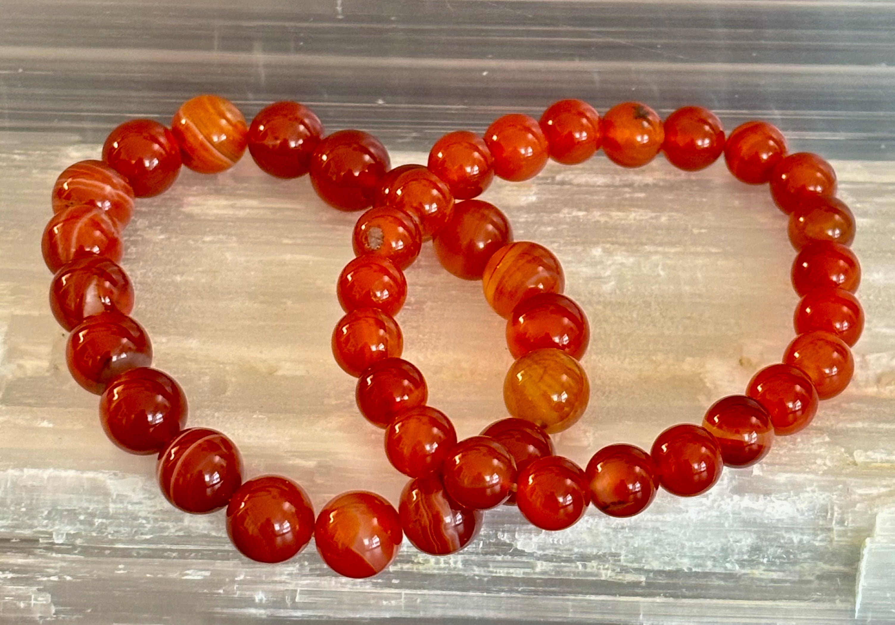 Carnelian Gemstone Bracelet 8mm & 10mm – Reiki-Infused Motivation & Manifestation Jewelry (Medium Wrist)