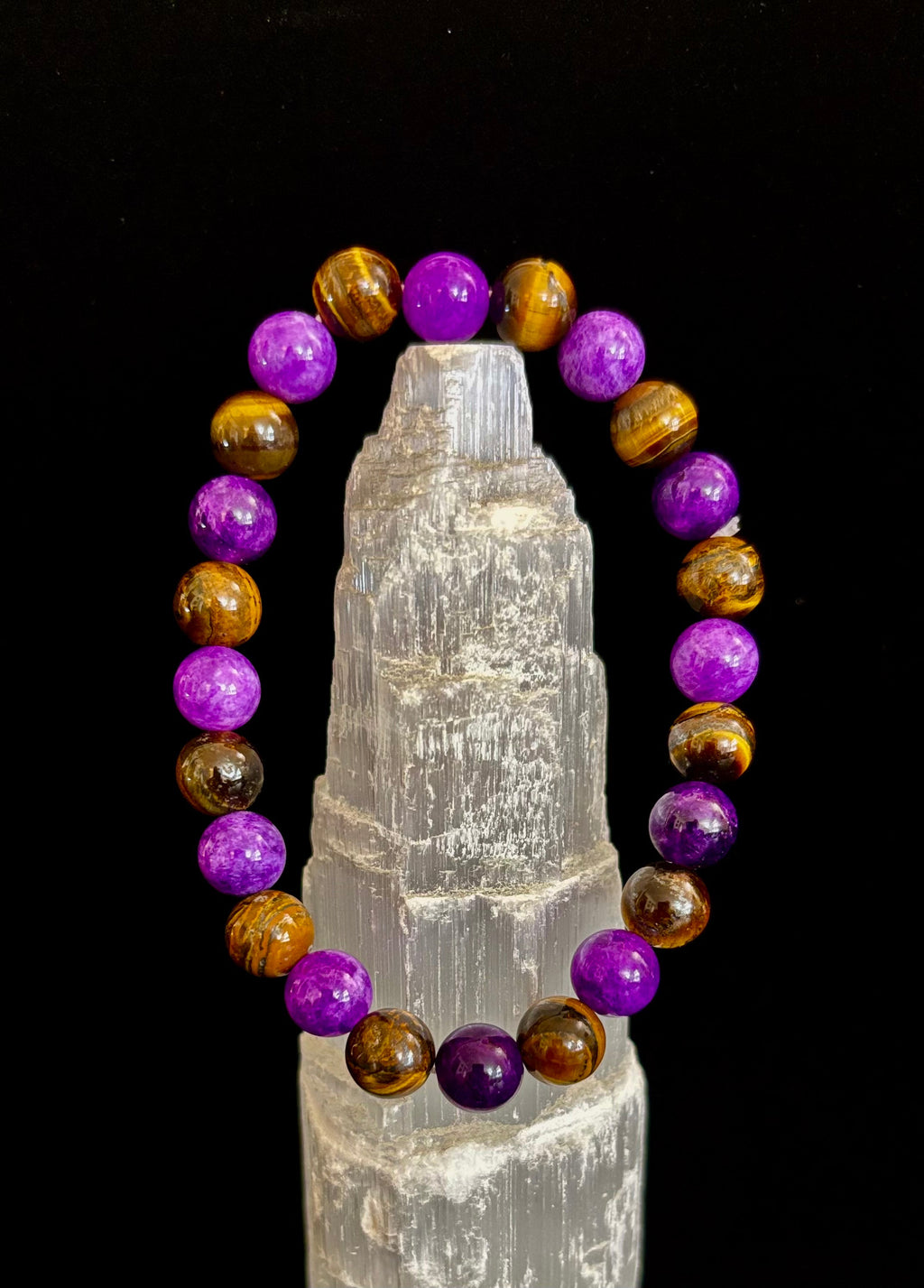 Amethyst & Tiger’s Eye 8mm Reiki-Infused Balance & Confidence Bracelet (Medium–Large Wrist)