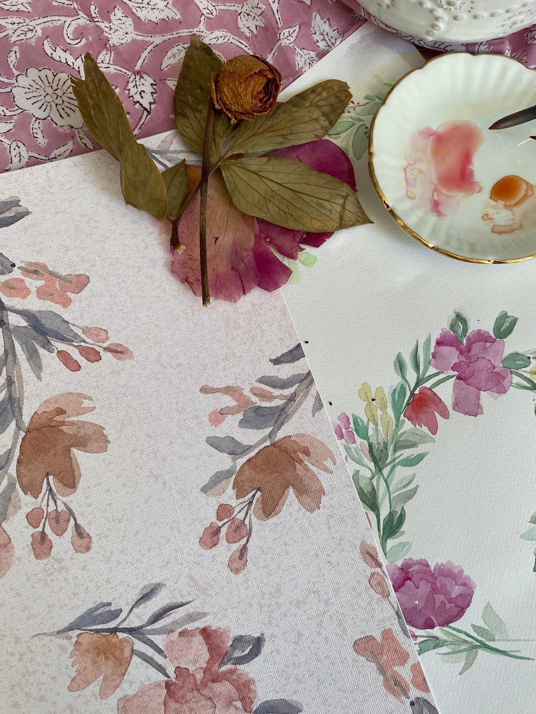 Portia Floral Cottagecore Wallpaper - Pink, Cream & Muted-Green