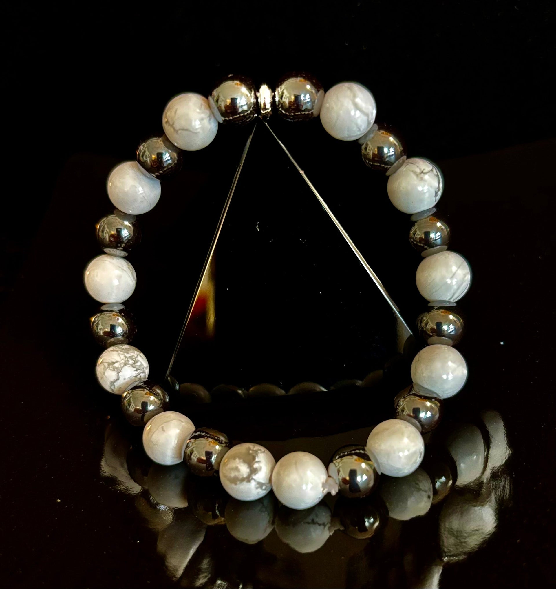 White Howlite & Hematite Reiki-Infused Calm & Grounding Bracelet (Medium Wrist)