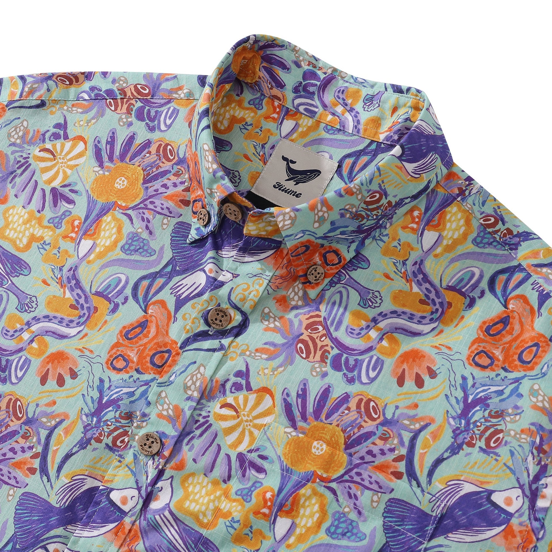 Men's Mermaid Birds Pattern Hawaiian Shirt - Cotton Aloha Shirt