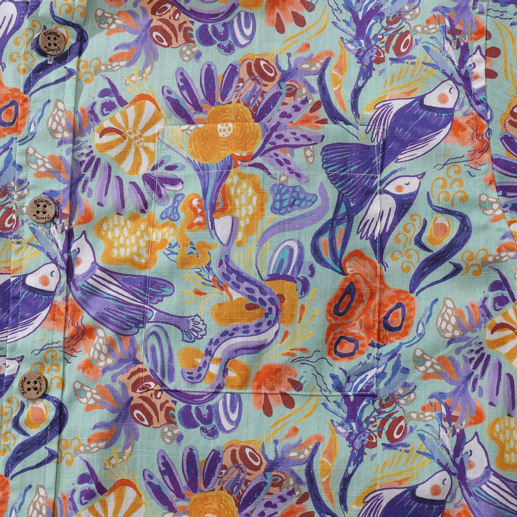 Men's Mermaid Birds Pattern Hawaiian Shirt - Cotton Aloha Shirt