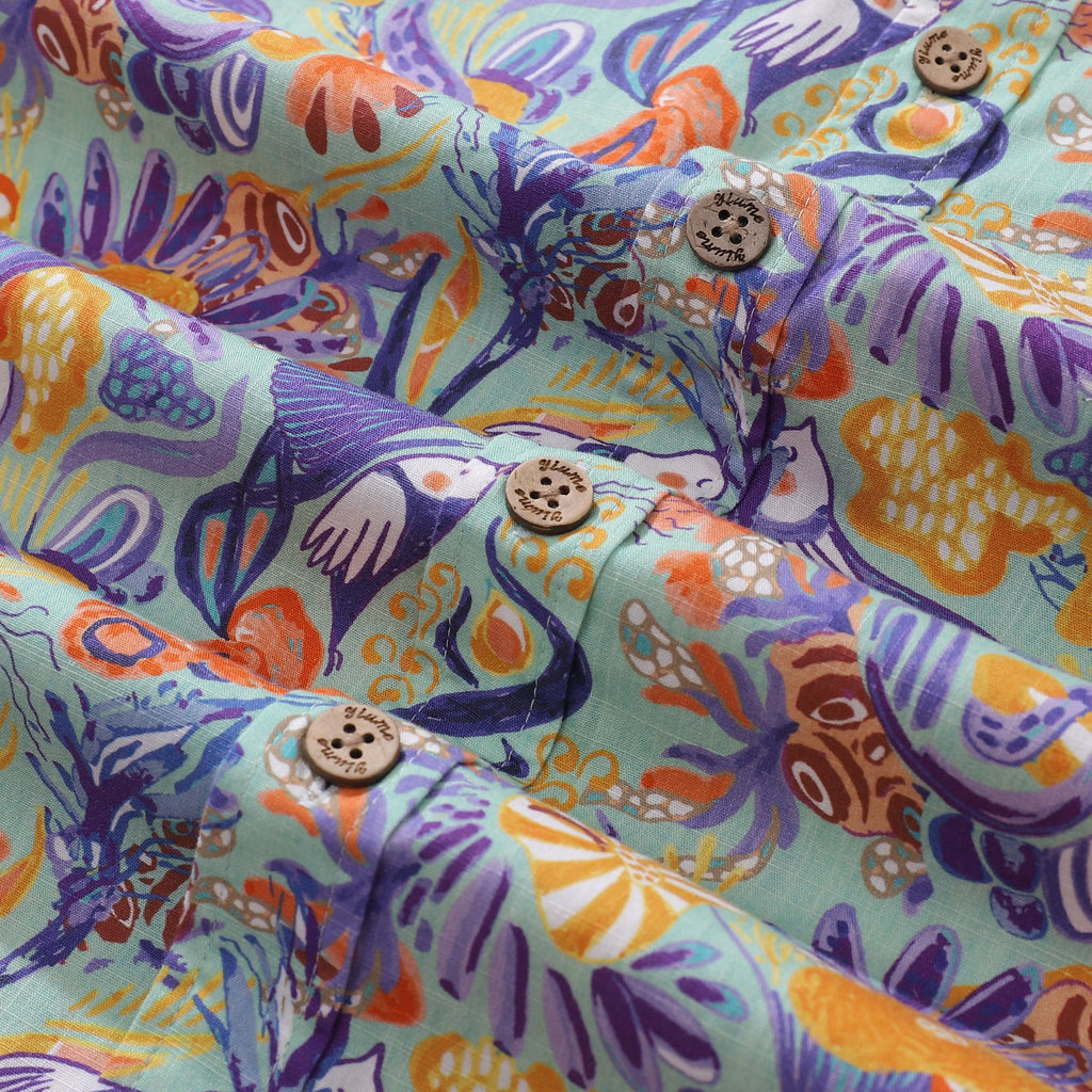 Men's Mermaid Birds Pattern Hawaiian Shirt - Cotton Aloha Shirt