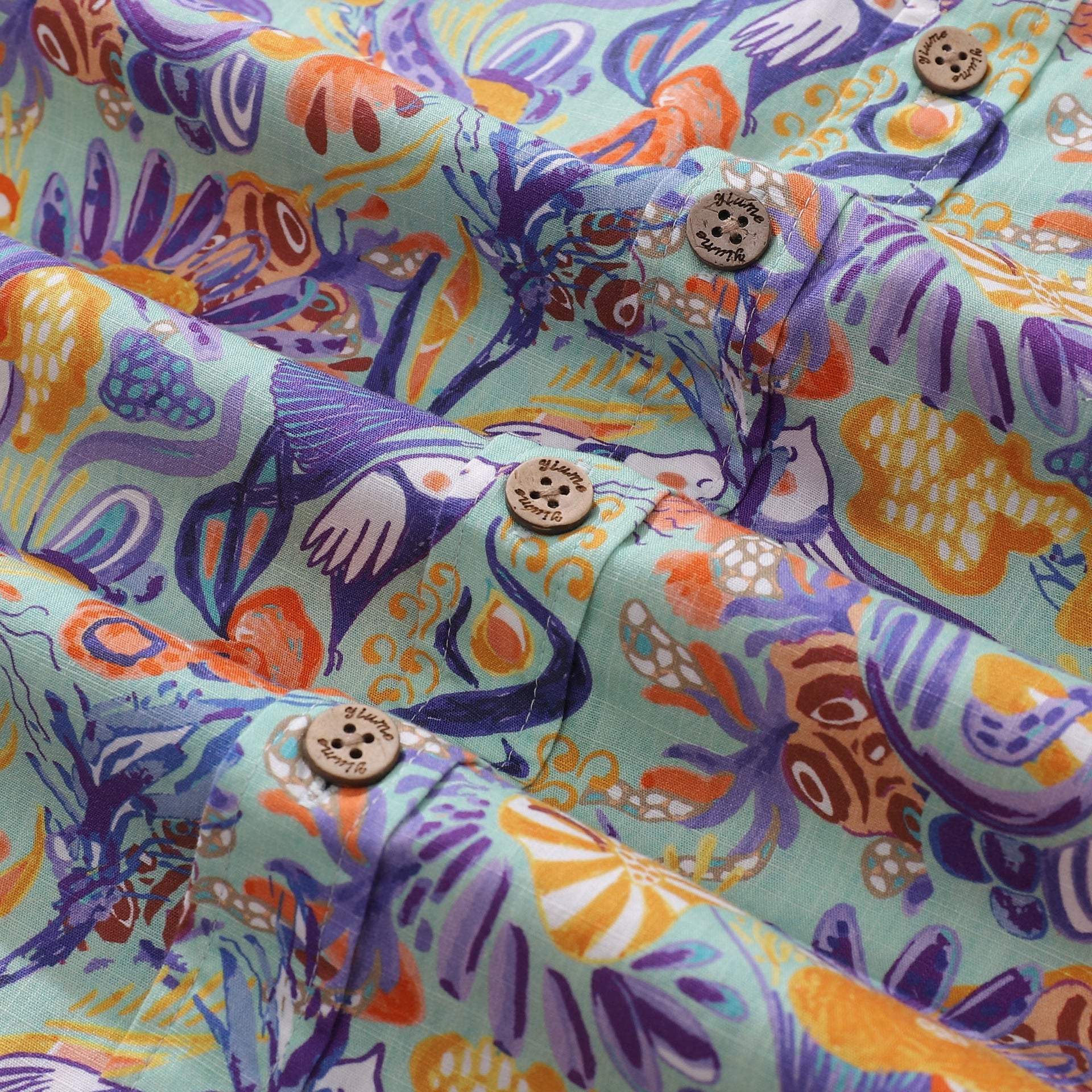 Men's Mermaid Birds Pattern Hawaiian Shirt - Cotton Aloha Shirt