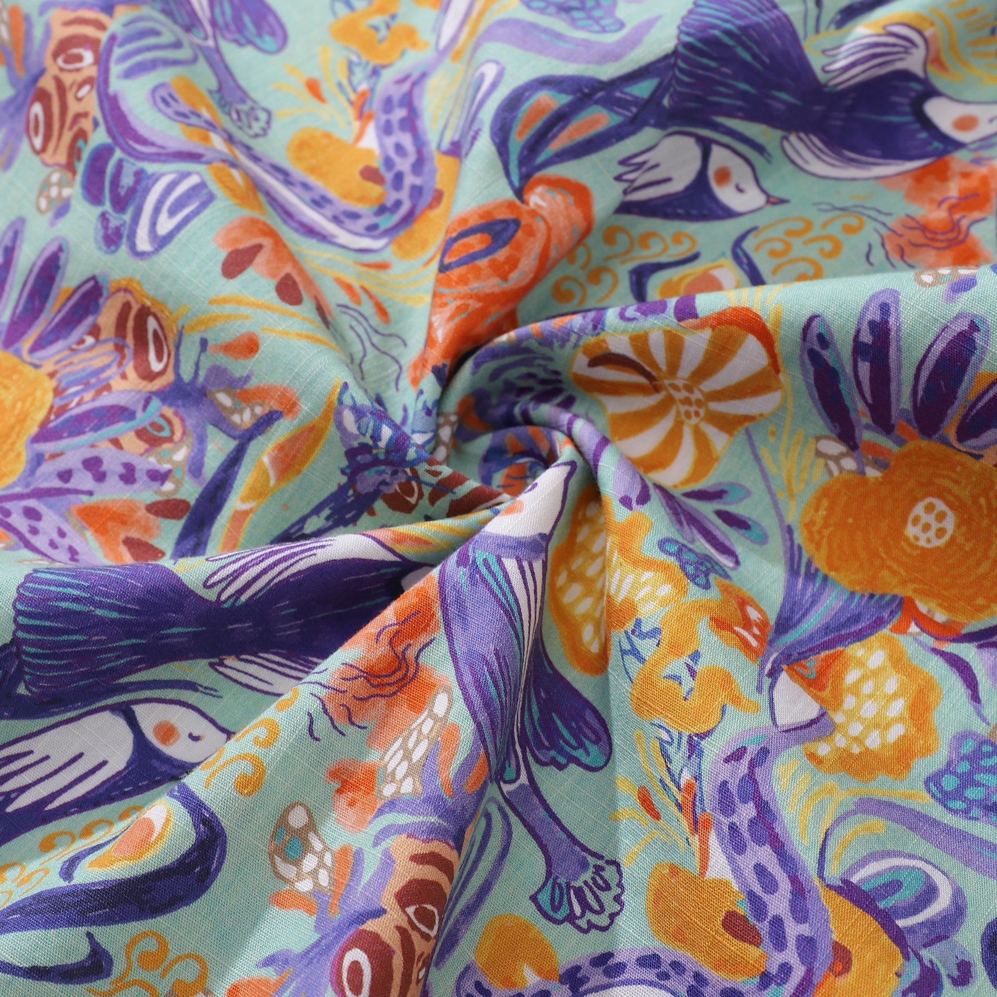 Men's Mermaid Birds Pattern Hawaiian Shirt - Cotton Aloha Shirt