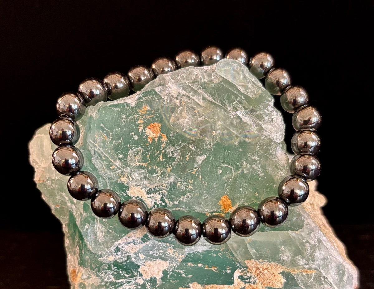 Hematite Grounding & Protection Bracelet – Root Chakra Healing Stone for Confidence, Clarity & Stability (6mm, 8mm, 10mm Options)