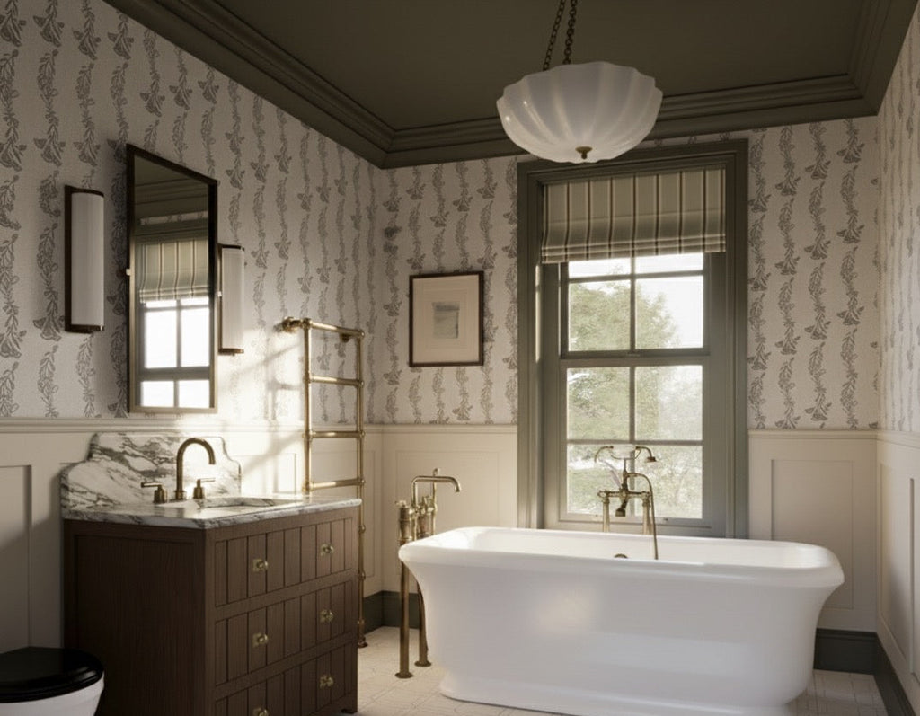 Ferguson Floral Removable Wallpaper in Charcoal, Gold & Blush