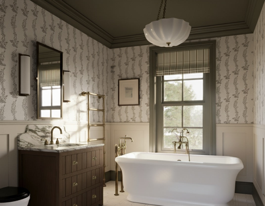 Ferguson Floral Removable Wallpaper in Charcoal, Gold & Blush