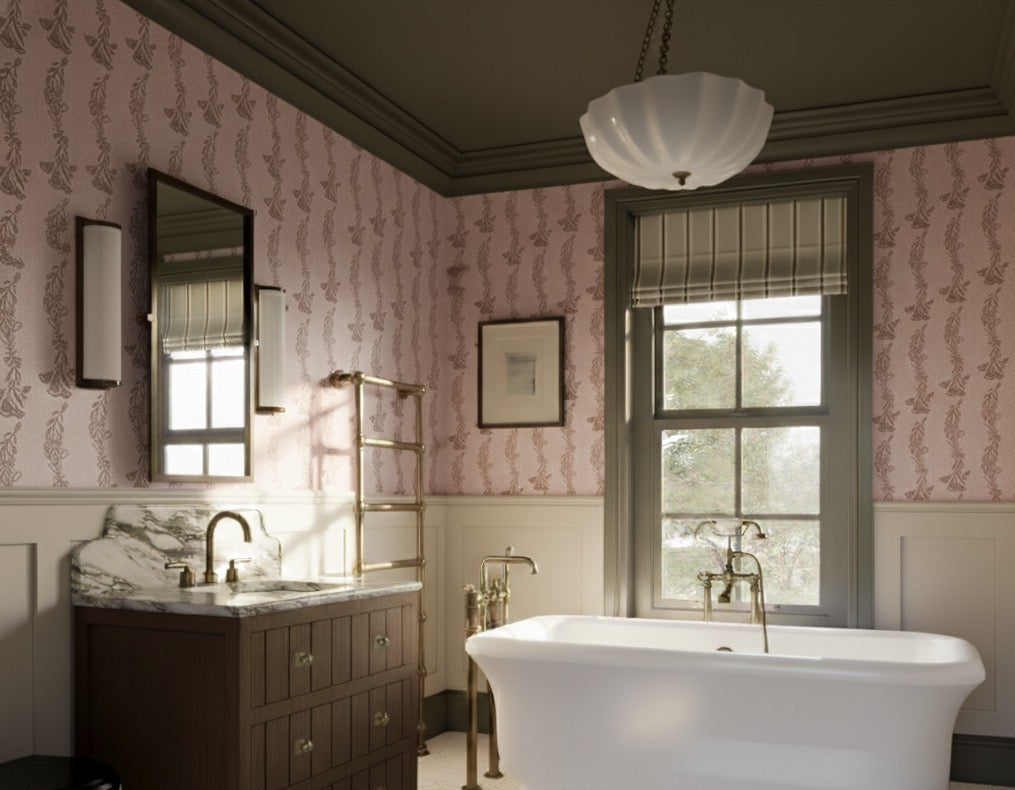Ferguson Floral Removable Wallpaper in Charcoal, Gold & Blush