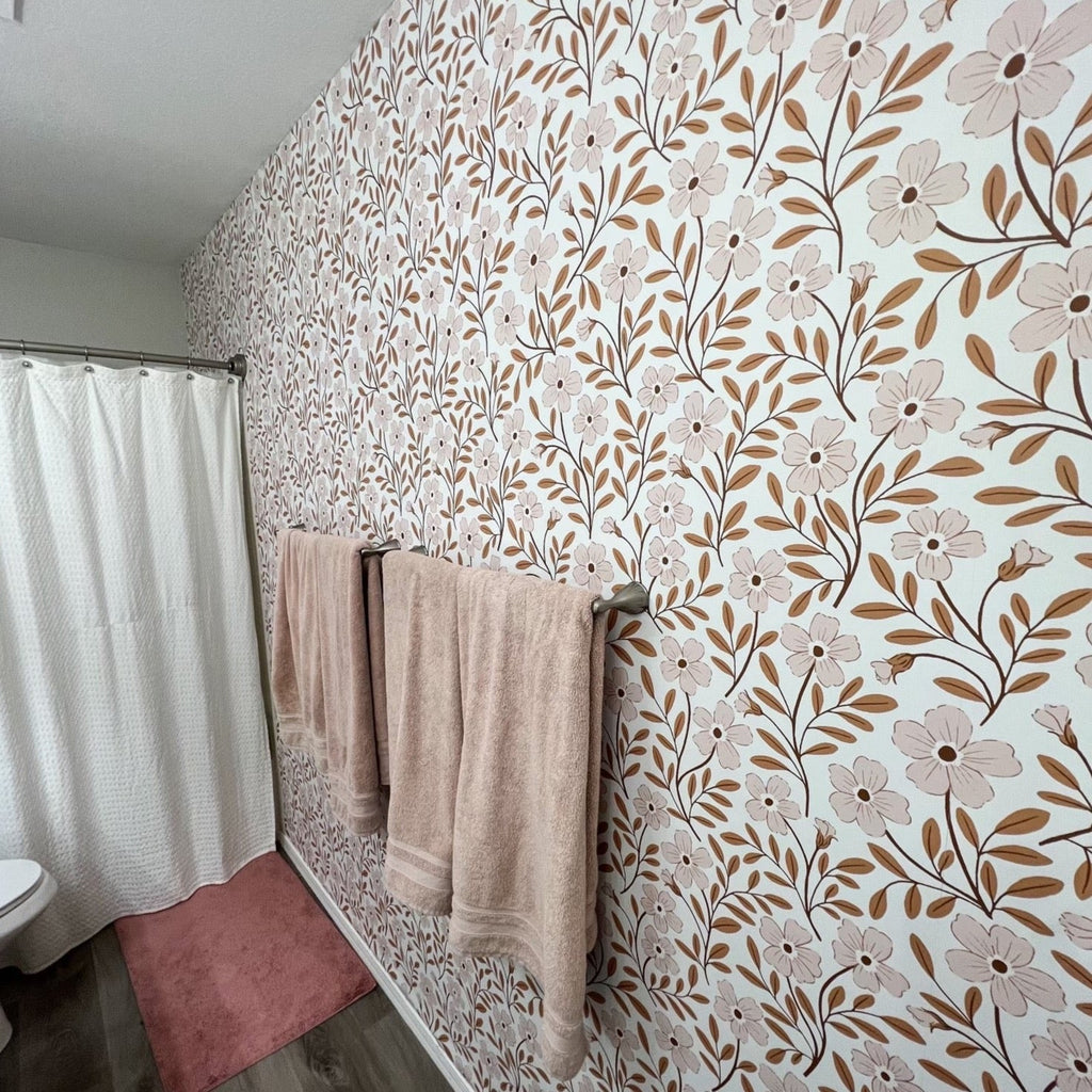 Penny Floral Removable Wallpaper in Grey, White, Sage-Green, Brown