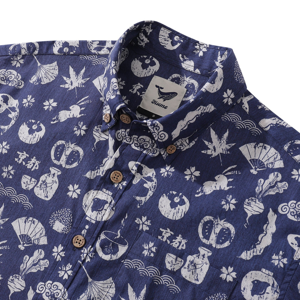 Kyoto Memories Men's Cotton Hawaiian Shirt Short Sleeve Aloha