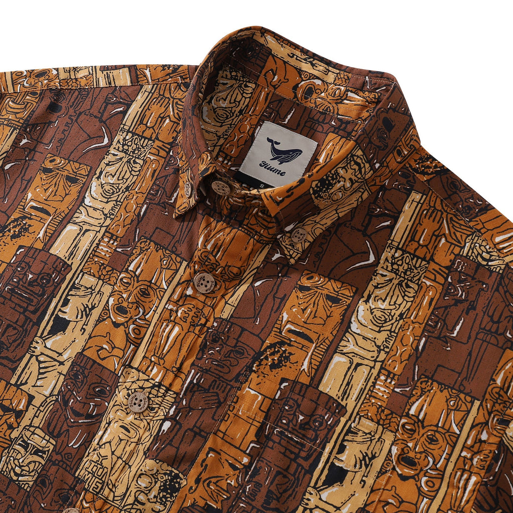 Men's 1940s Vintage Tiki Print Hawaiian Shirt - Cotton Aloha