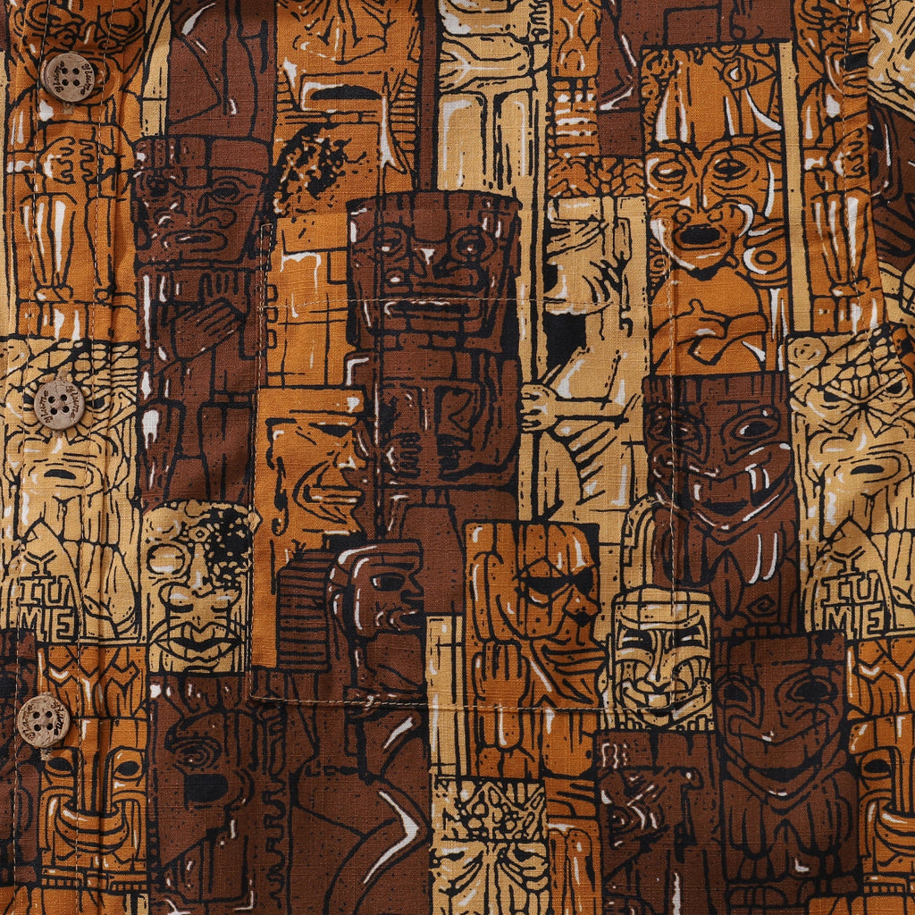 Men's 1940s Vintage Tiki Print Hawaiian Shirt - Cotton Aloha