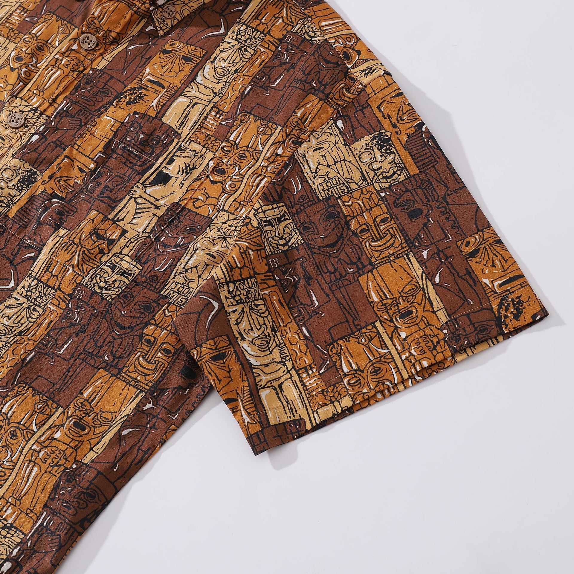 Men's 1940s Vintage Tiki Print Hawaiian Shirt - Cotton Aloha