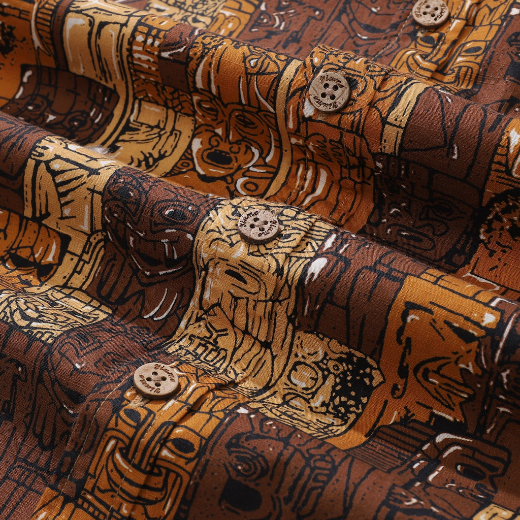 Men's 1940s Vintage Tiki Print Hawaiian Shirt - Cotton Aloha