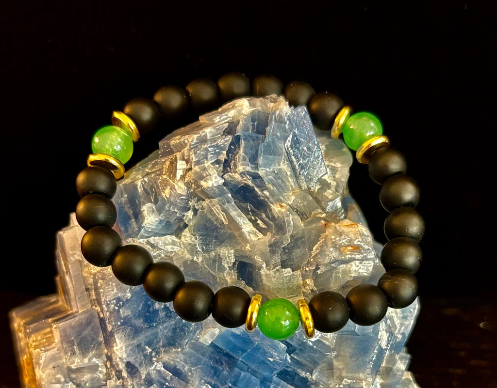 Matte Black Onyx & Green Aventurine Reiki-Infused Abundance & Grounding Bracelet (Medium–Large Wrist)