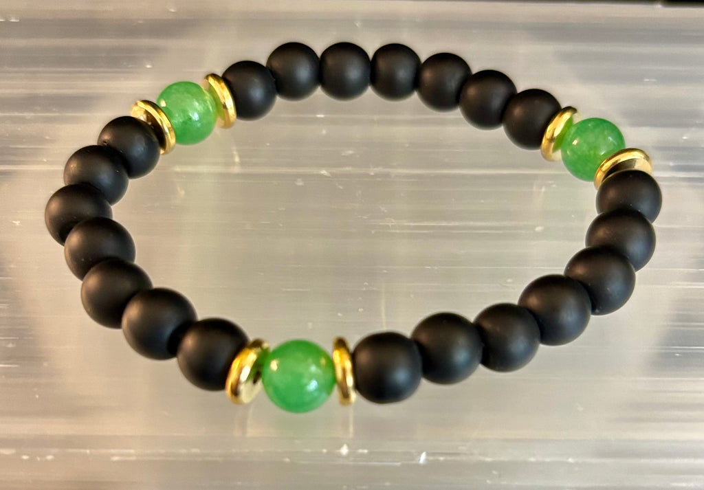 Matte Black Onyx & Green Aventurine Reiki-Infused Abundance & Grounding Bracelet (Medium–Large Wrist)