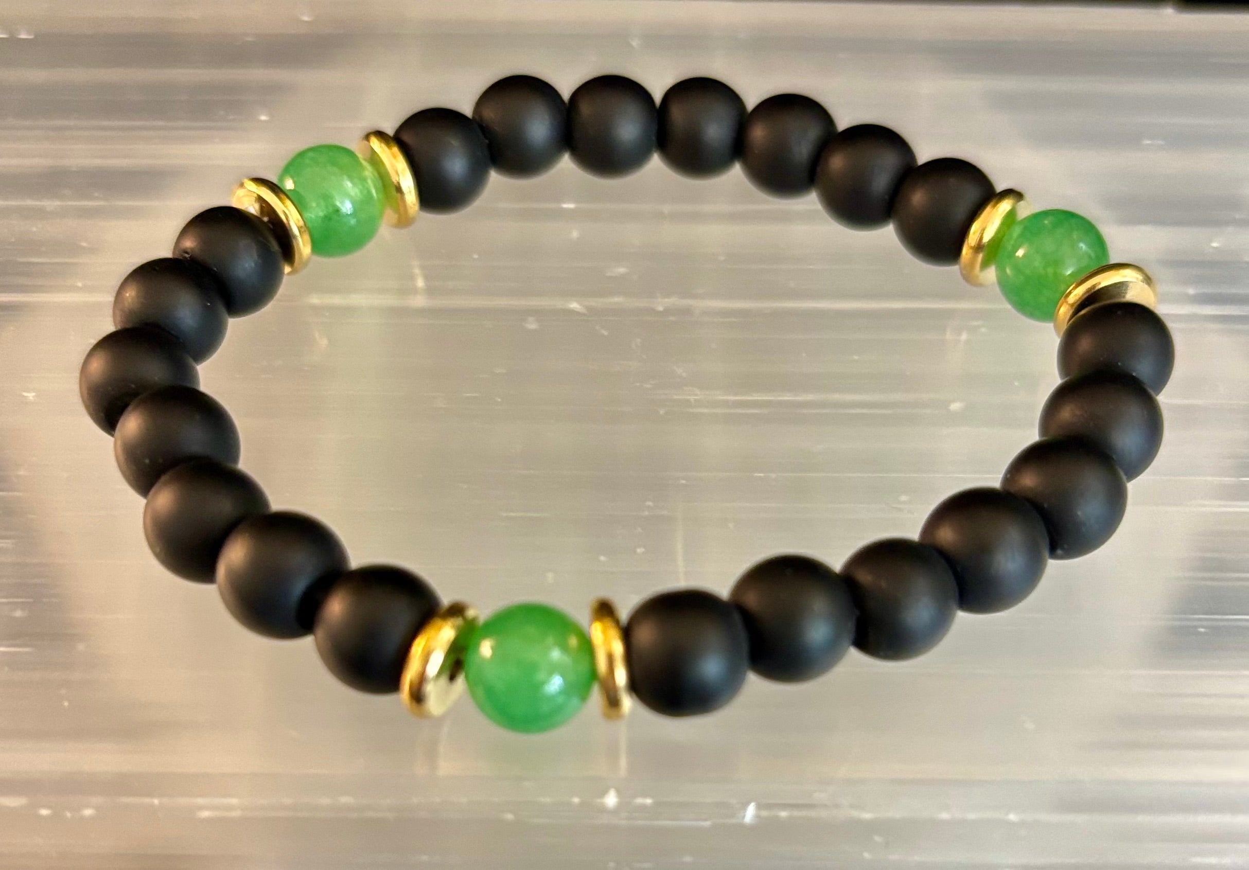 Matte Black Onyx & Green Aventurine Reiki-Infused Abundance & Grounding Bracelet (Medium–Large Wrist)